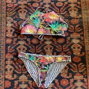 Floral High neck Body Glove Bikini